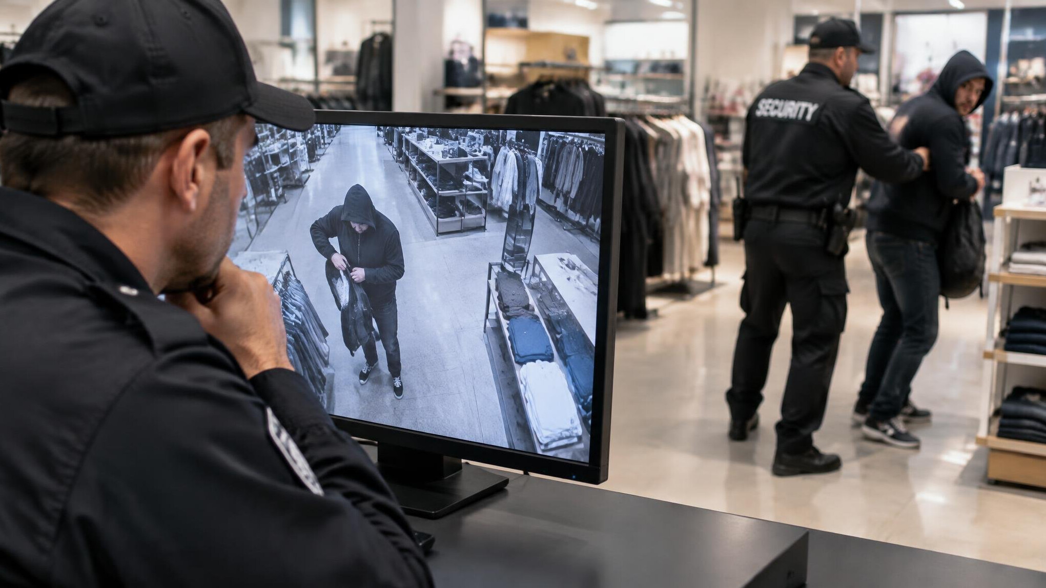 store detective watching security camera