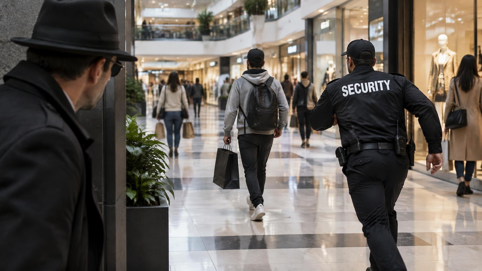 mall detective observing shoppers